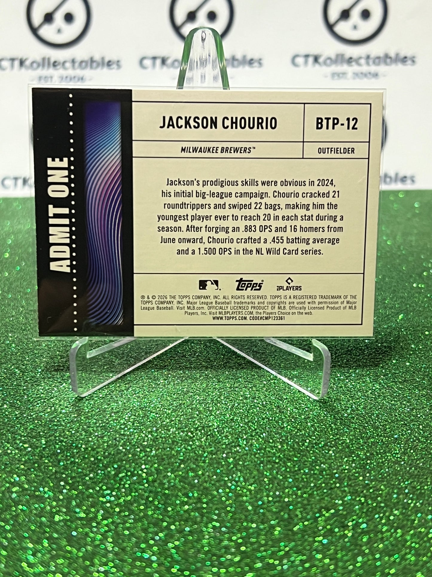2026 TOPPS 75 JACKSON CHOURIO # BTP-12 BIG TICKET MILWAUKEE BREWERS BASEBALL CARD