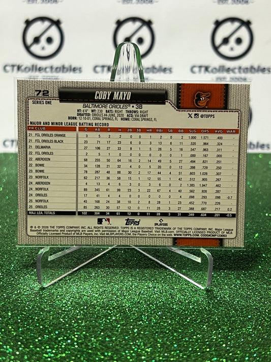 2026 TOPPS  75 COBY MAYO # 72 FUTURE STARS BALTIMORE ORIOLES BASEBALL CARD