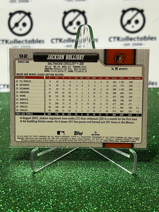 2026 TOPPS  75 JACKSON HOLLIDAY # 92 PARALLEL BALTIMORE ORIOLES BASEBALL CARD