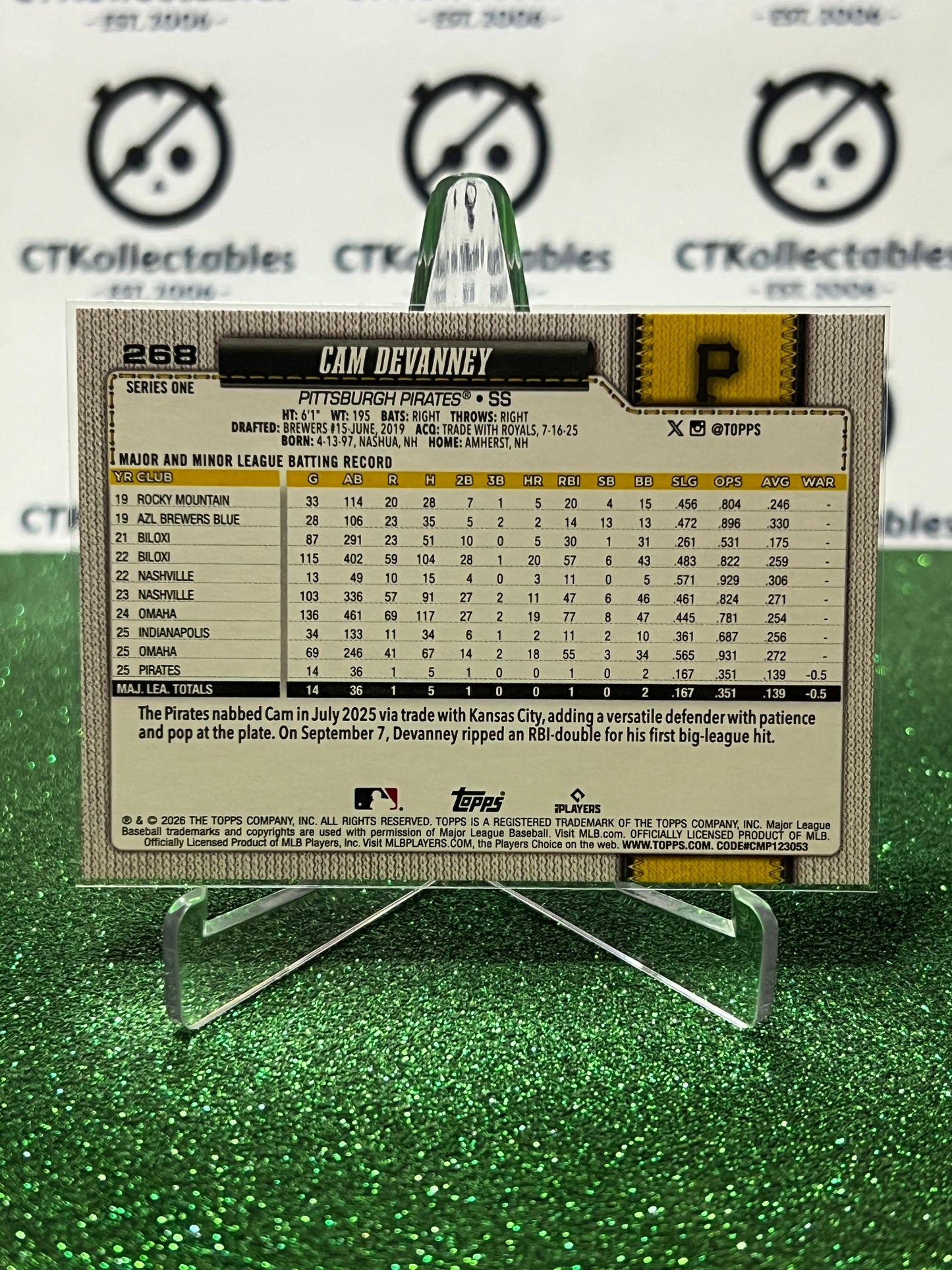 2026 TOPPS 75 CAM DEVANNEY # 268 RC PITTSBURGH PIRATES BASEBALL CARD