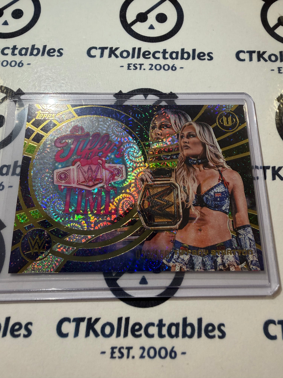 2026 WWE Topps Universe Namesakes Tiffany Stratton Neon Green Vortex 039/150