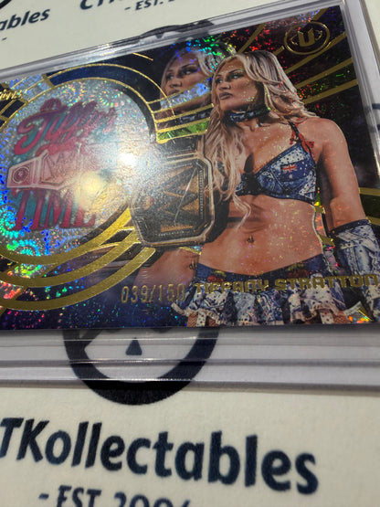 2026 WWE Topps Universe Namesakes Tiffany Stratton Neon Green Vortex 039/150