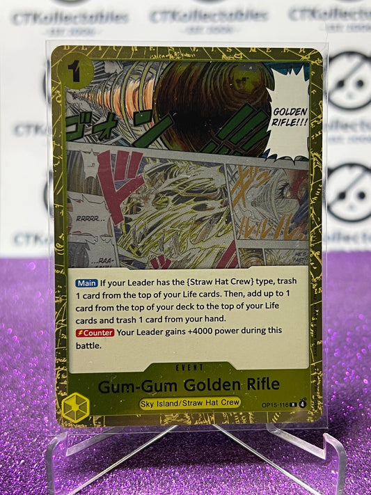 2026 ONE PIECE ADVENTURE ON KAMI'S ISLAND GUM-GUM GOLDEN RIFLE # OP15-116 R FOIL TCG CARD