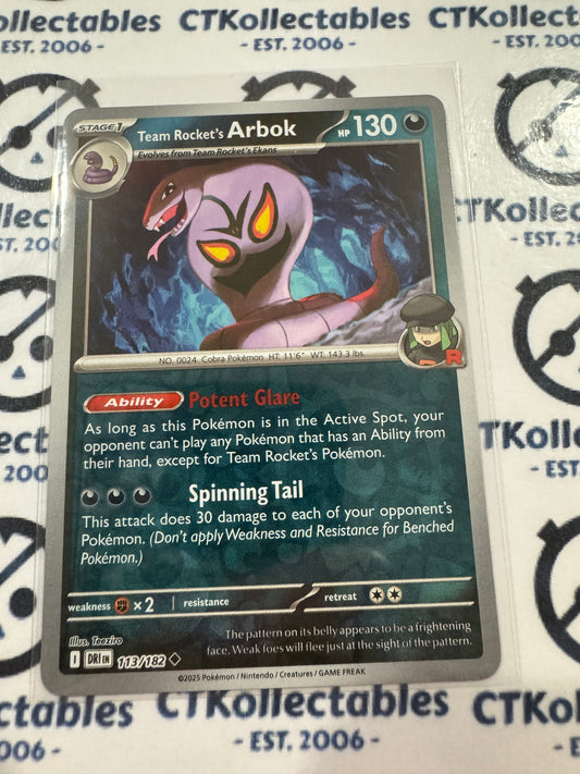 Team Rocket's Arbok Reverse Holo #113/182 Scarlet & Violet Destined Rivals