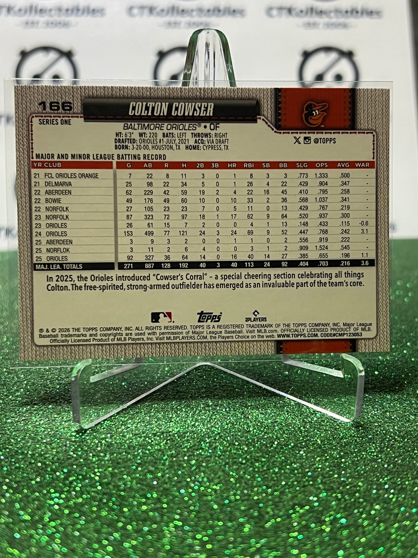 2026 TOPPS  75 COLTON COWSER # 166 FOIL PARALLEL BALTIMORE ORIOLES BASEBALL CARD