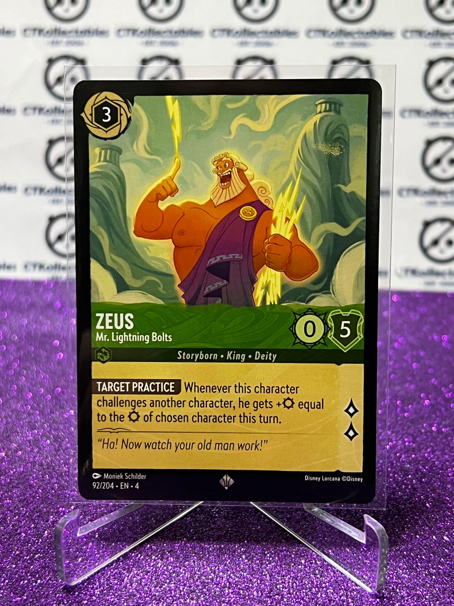 2024 DISNEY LORCANA URSULA'S RETURN ZEUS # 92/204 SUPER RARE NON-FOIL GAME CARD