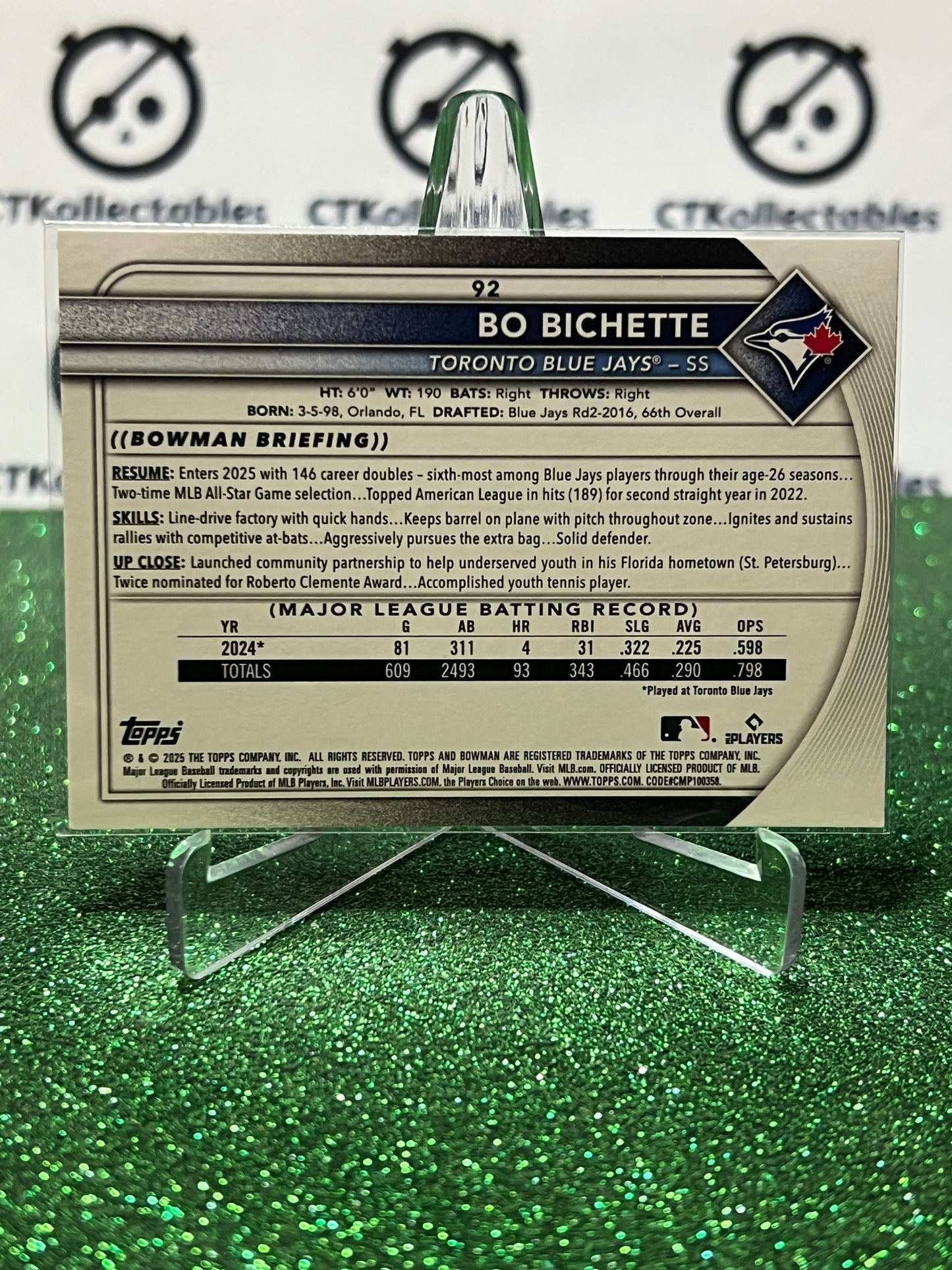 2026  BOWMAN  BO BICHETTE # 92 TORONTO BLUE JAYS BASEBALL CARD