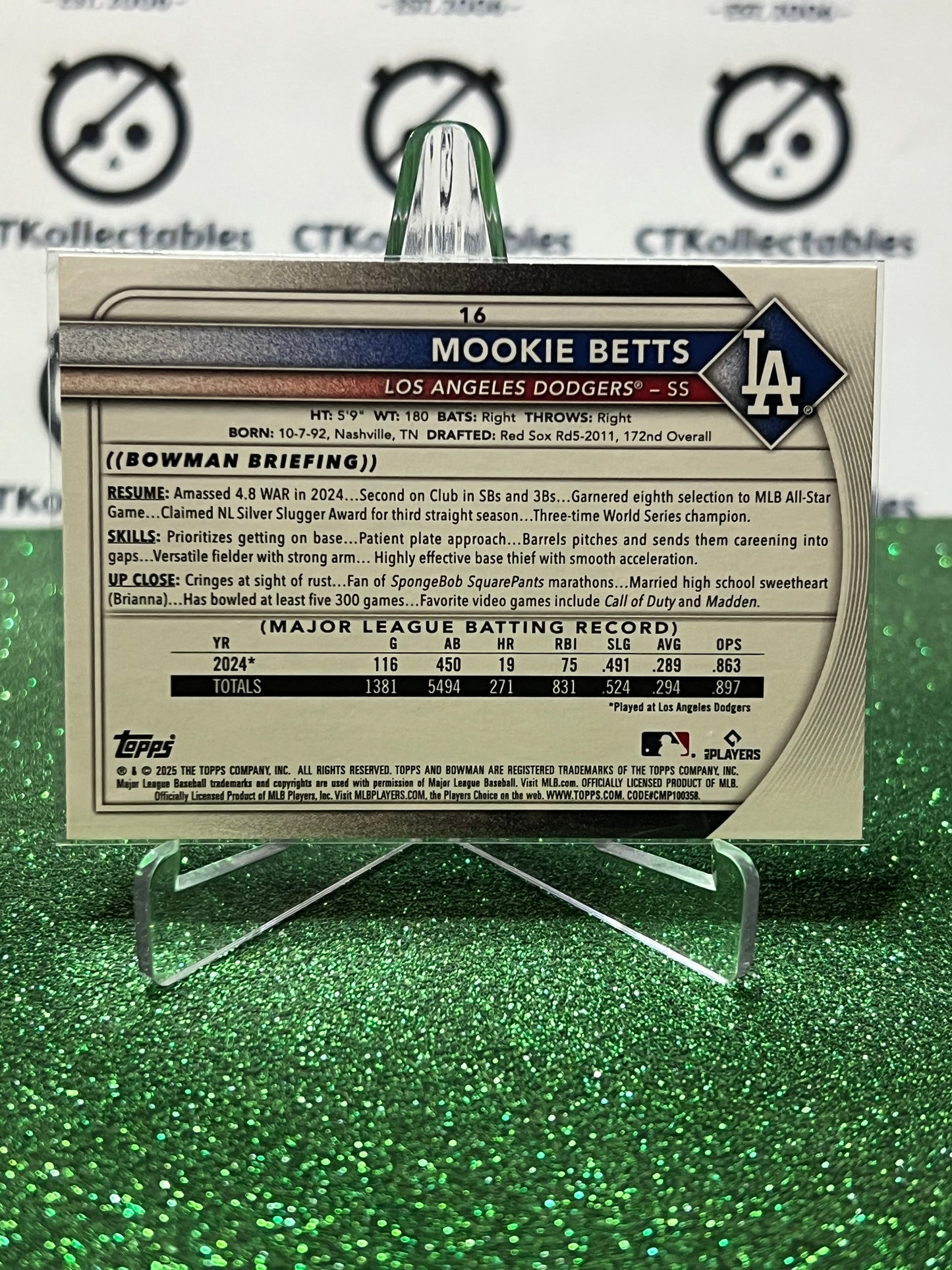 2026  BOWMAN  MOOKIE BETTS # 16 LA DODGERS BASEBALL CARD