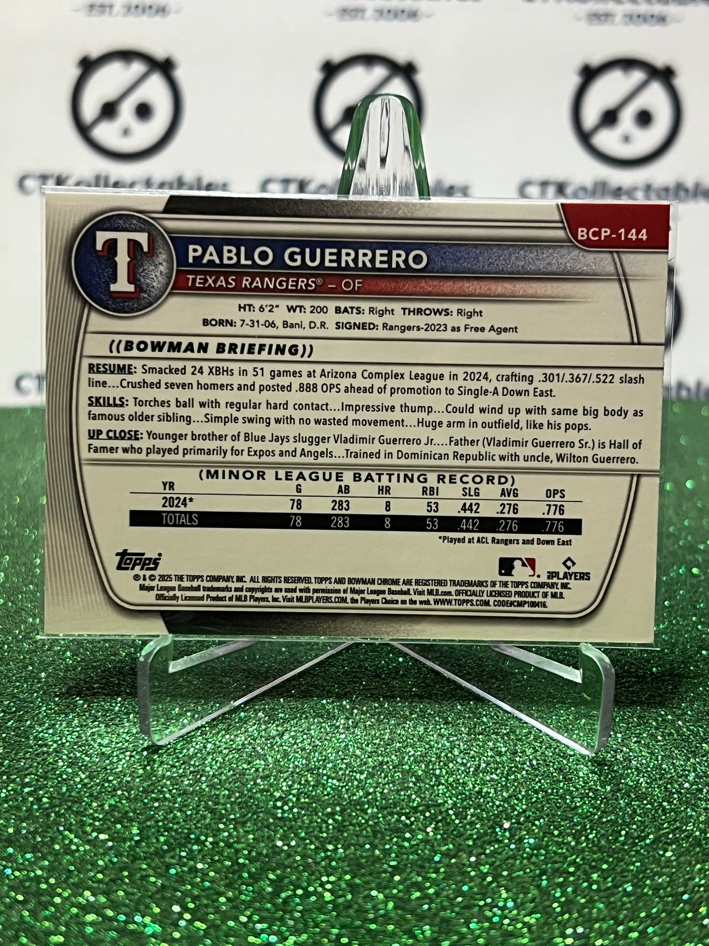 2026  BOWMAN CHROME PABLO GUERRERO # BCP-144 TEXAS RANGERS  BASEBALL CARD