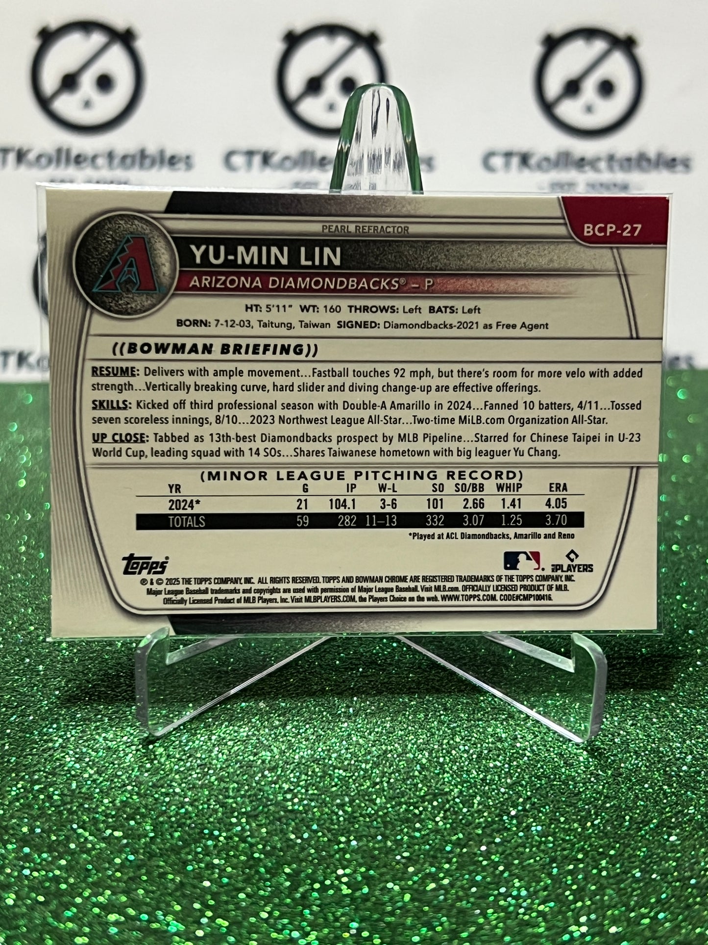 2026  BOWMAN CHROME YU-MIN LIN 1ST # BCP-27 ARIZONA DIAMONDBACKS  BASEBALL CARD