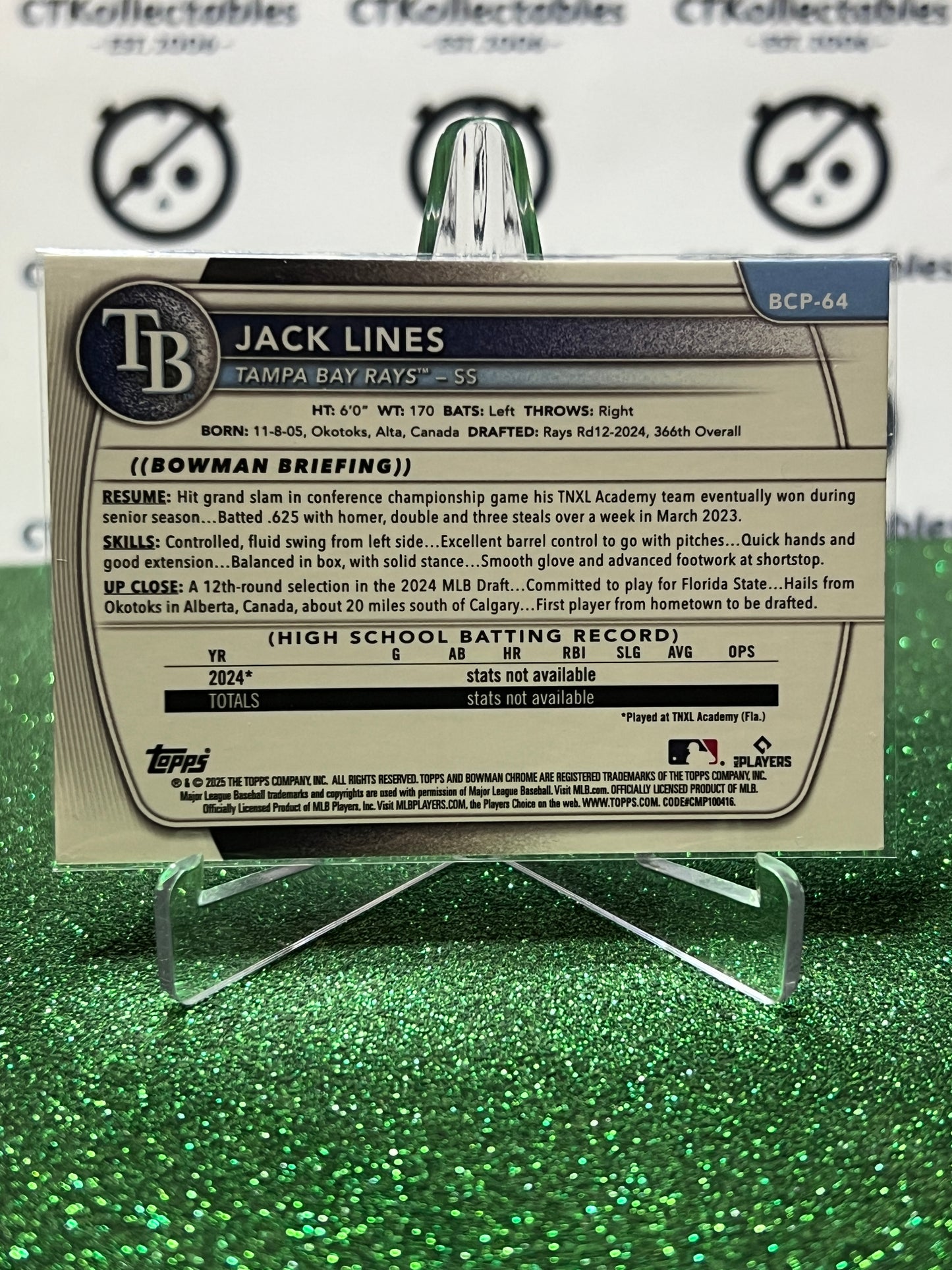 2026  BOWMAN CHROME JACK LINES 1ST # BCP-64 TAMPA BAY RAYS  BASEBALL CARD