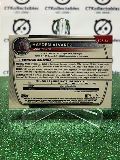2026  BOWMAN CHROME HAYDEN ALVAREZ 1ST # BCP-12  LA ANGELS  BASEBALL CARD