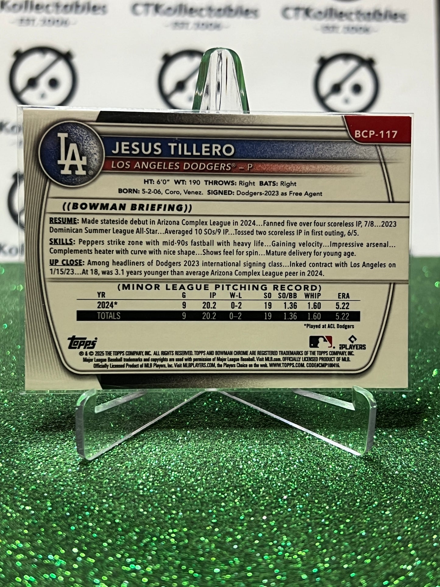 2026  BOWMAN CHROME JESUS TILLERO 1ST # BCP-117 LA DODGERS BASEBALL CARD