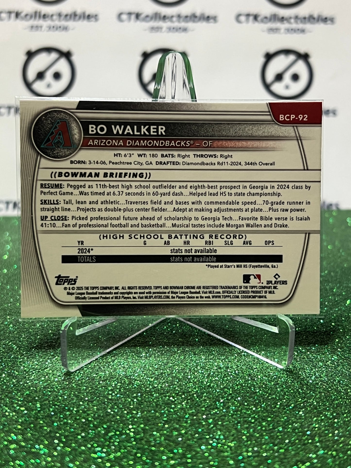 2026  BOWMAN CHROME BO WALKER 1ST # BCP-92 ARIZONA DIAMONDBACKS BASEBALL CARD