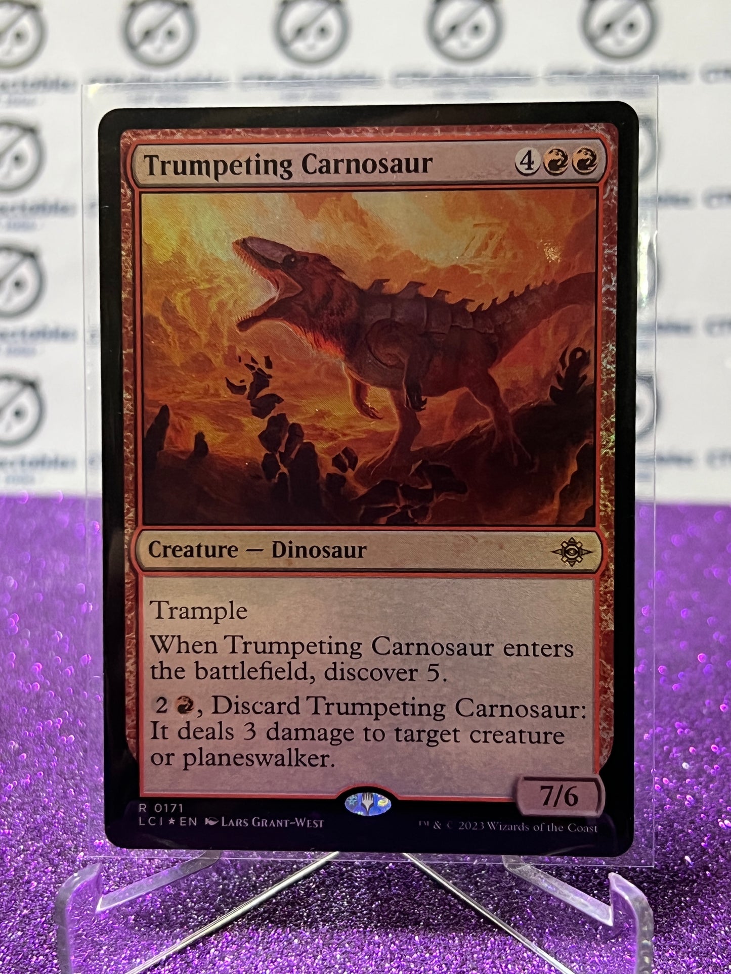 2023 MAGIC THE GATHERING THE LOST CAVERNS OF IXALAN TRUMPETING CARNOSAUR  # R 0171 FOIL CREATURE - DINOSAUR  CARD