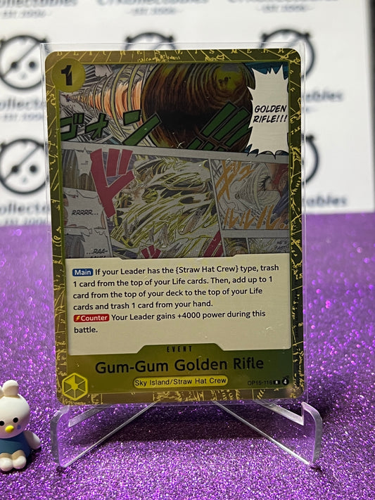 2026 ONE PIECE ADVENTURE ON KAMI'S ISLAND GUM-GUM GOLDEN RIFLE # OP15-116 R FOIL TCG CARD