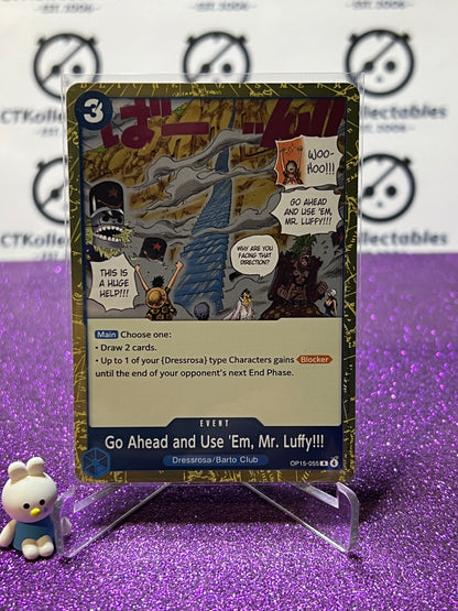 2026 ONE PIECE ADVENTURE ON KAMI'S ISLAND GO AHEAD AND USE EM.MR.LUFFY!!! # OP15-055 R FOIL TCG CARD