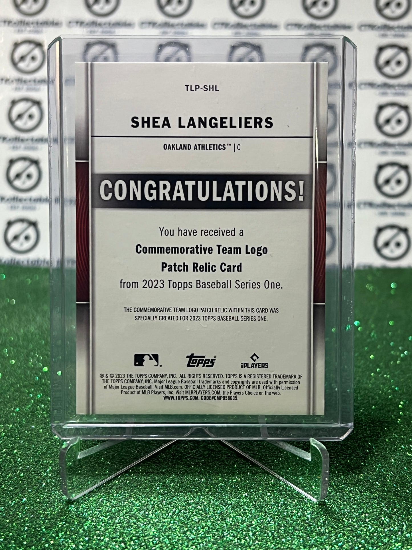 2023 TOPPS SHEA LANGELIERS # TLP-SHL ROOKIE LOGO PATCH RELIC OAKLAND ATHLETICS BASEBALL CARD