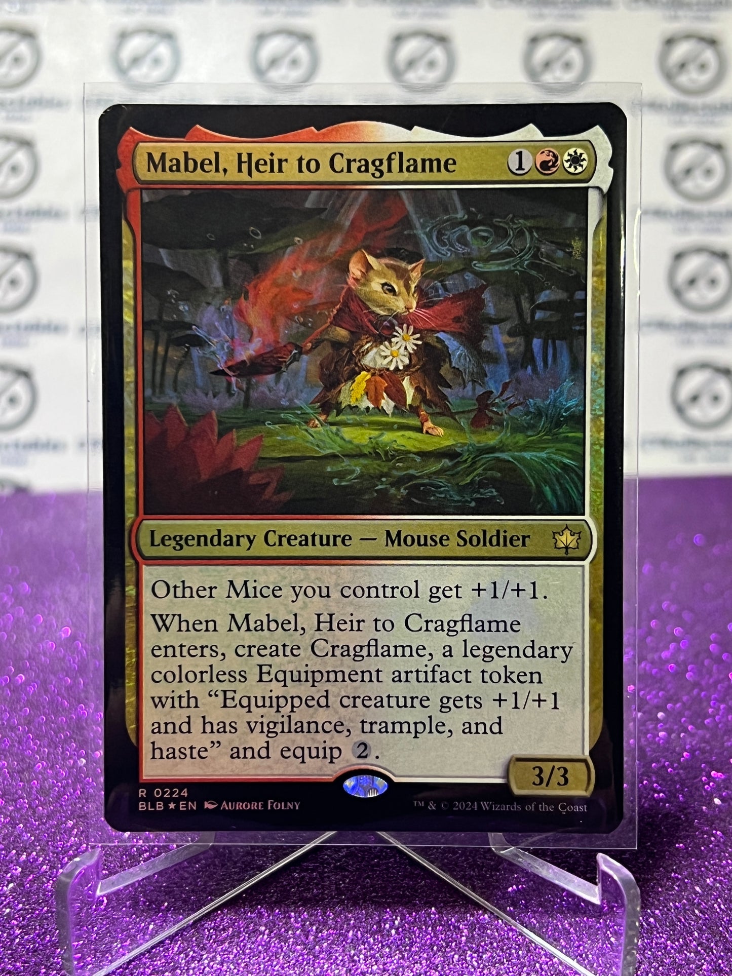 2024 MAGIC THE GATHERING BLOOMBURROW MABEL, HEIR TO CRAGFLAME # R 0224 FOIL LEGENDARY CREATURE-MOUSE SOLDIER RARE CARD