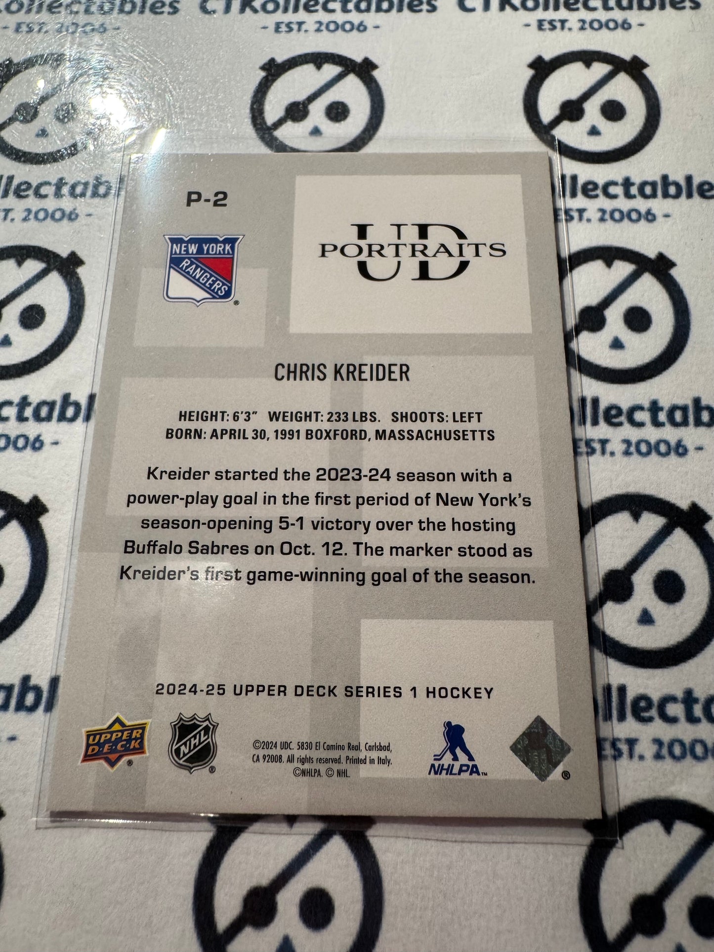 2024-25 Upper Deck Hockey Chris Kreider UD Portraits  #P-2 Rangers