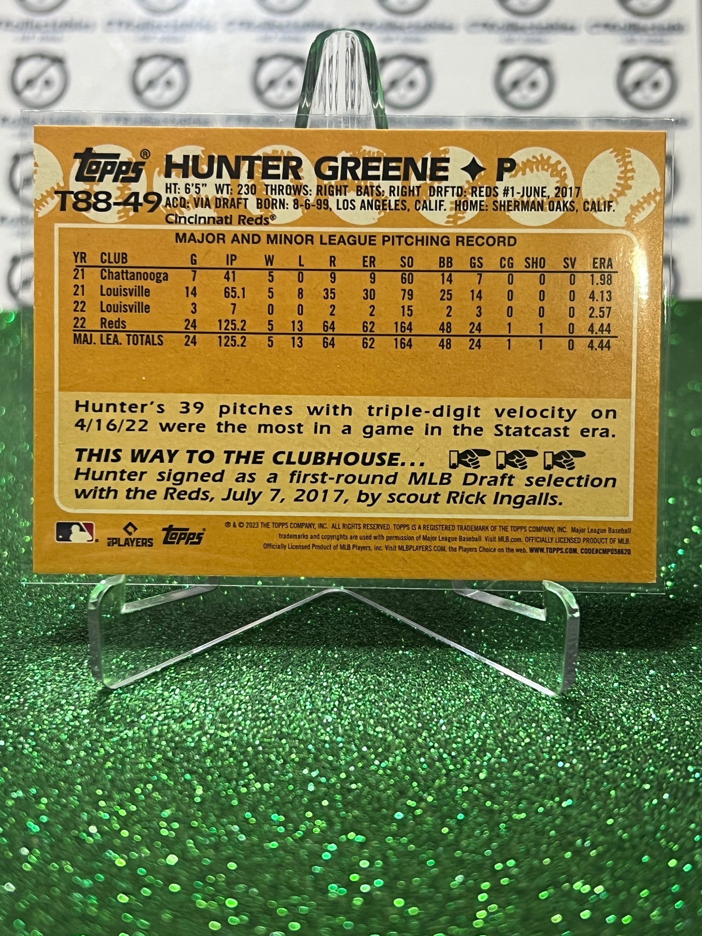 2023 TOPPS HUNTER GREENE # T88-49 CINCINNATI REDS BASEBALL CARD