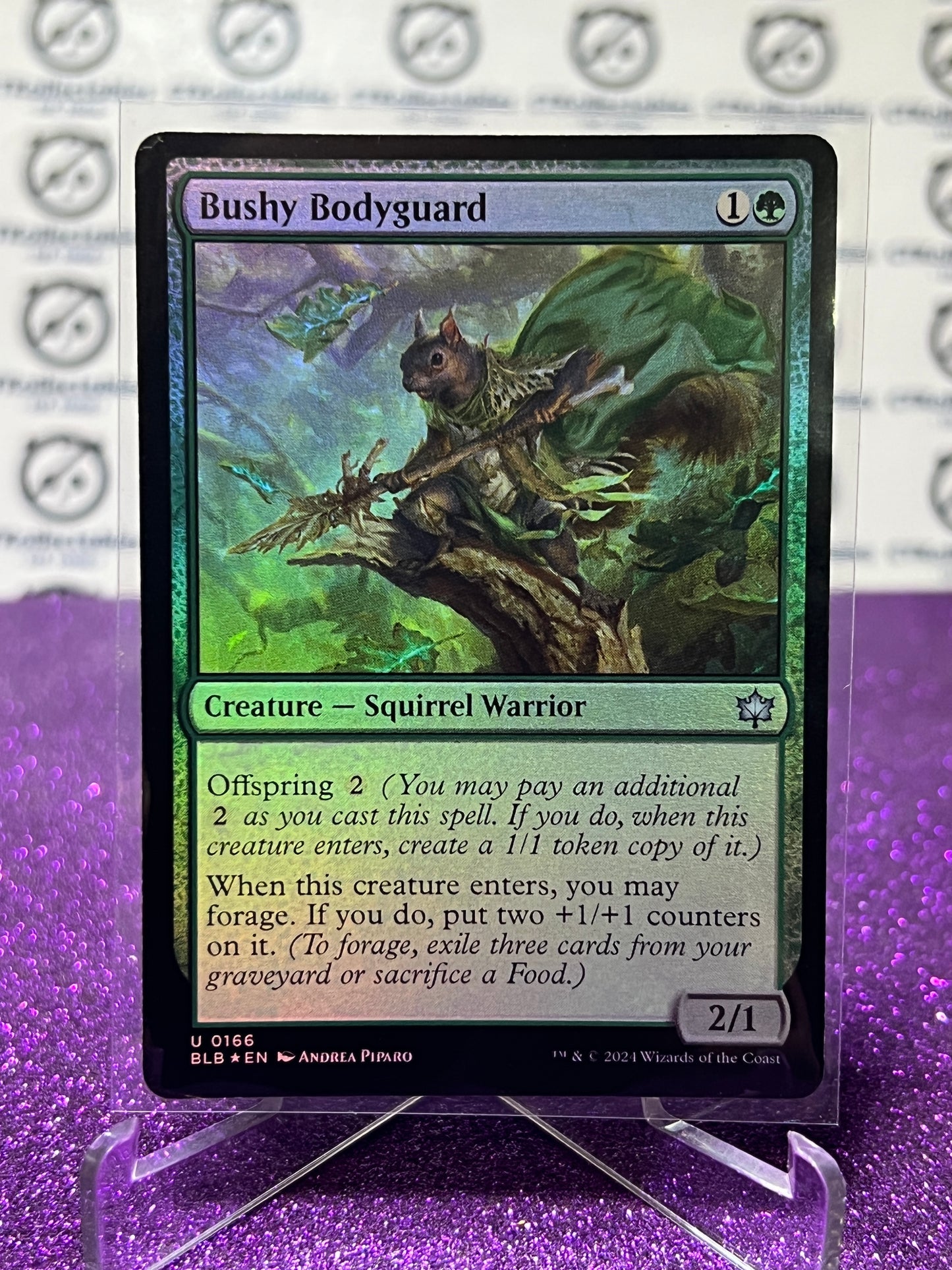 2024 MAGIC THE GATHERING BLOOMBURROW BUSHY BODYGUARD # U 0166 FOIL CREATURE- SQUIRREL WARRIOR CARD