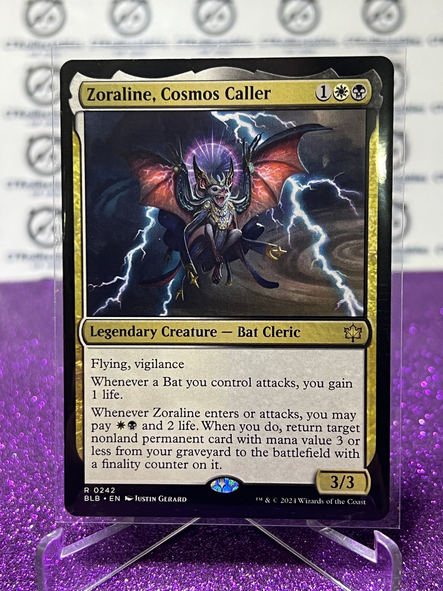 2024 MAGIC THE GATHERING BLOOMBURROW ZORALINE, COSMOS CALLER # R 0242 NON-FOIL LEGENDARY CREATURE- BAT CLERIC CARD