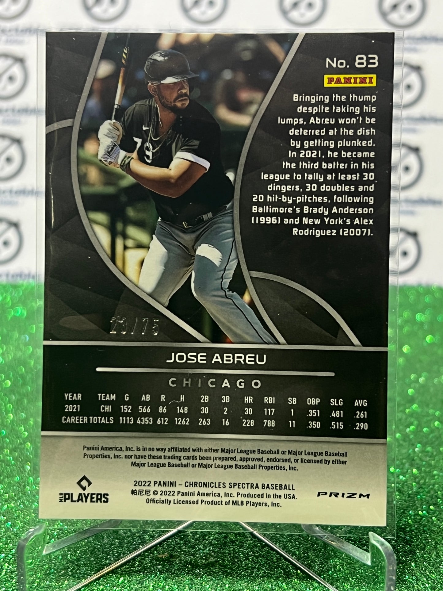 2022 PANINI CHRONICLES SPECTRA JOSE ABREU # 83 PRIZM /75 CHICAGO WHITE SOX BASEBALL CARD