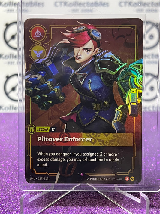 2026 RIFTBOUND LEAGUE OF LEGENDS UNLEASHED PILTOVER ENFORCER # 187/219  RARE FOIL TRADING GAME CARD