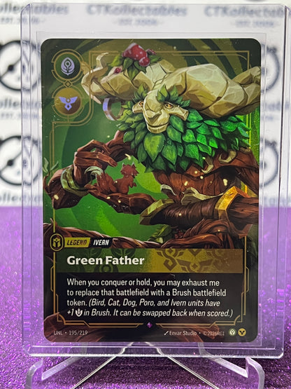 2026 RIFTBOUND LEAGUE OF LEGENDS UNLEASHED GREEN FATHER # 195/219  RARE FOIL TRADING GAME CARD