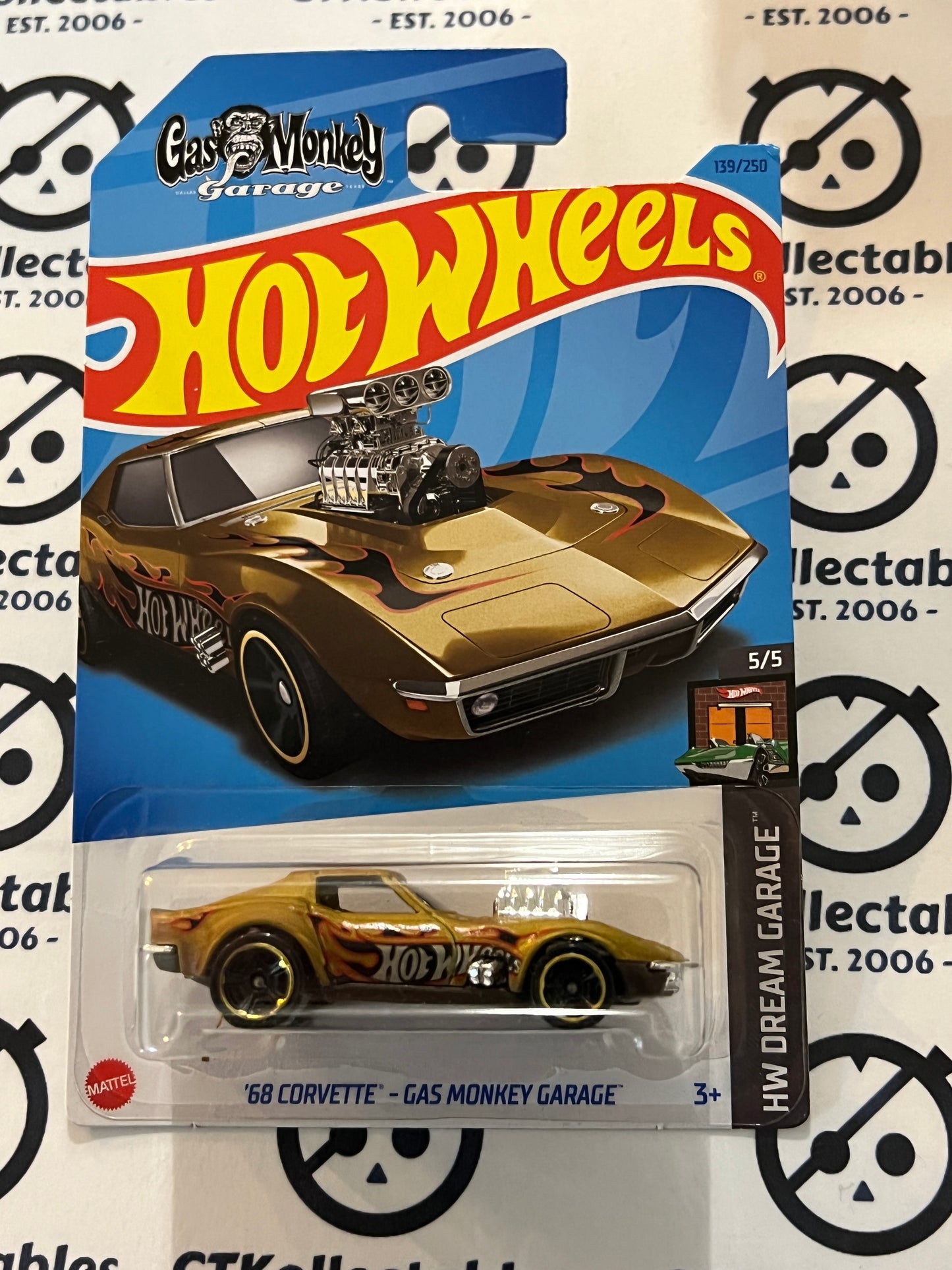 HOT WHEELS MATTEL 5/5 '68 CORVETTE-GAS MONKEY GARAGE 139/250 HW DREAM GARAGE 2021