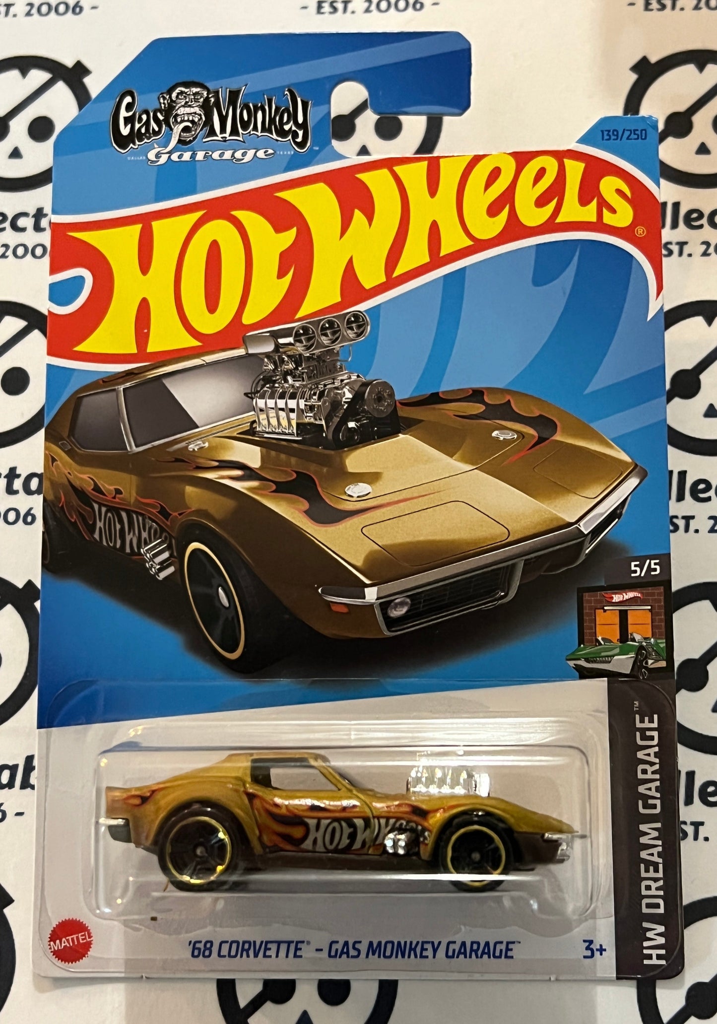 HOT WHEELS MATTEL 5/5 '68 CORVETTE-GAS MONKEY GARAGE 139/250 HW DREAM GARAGE 2021