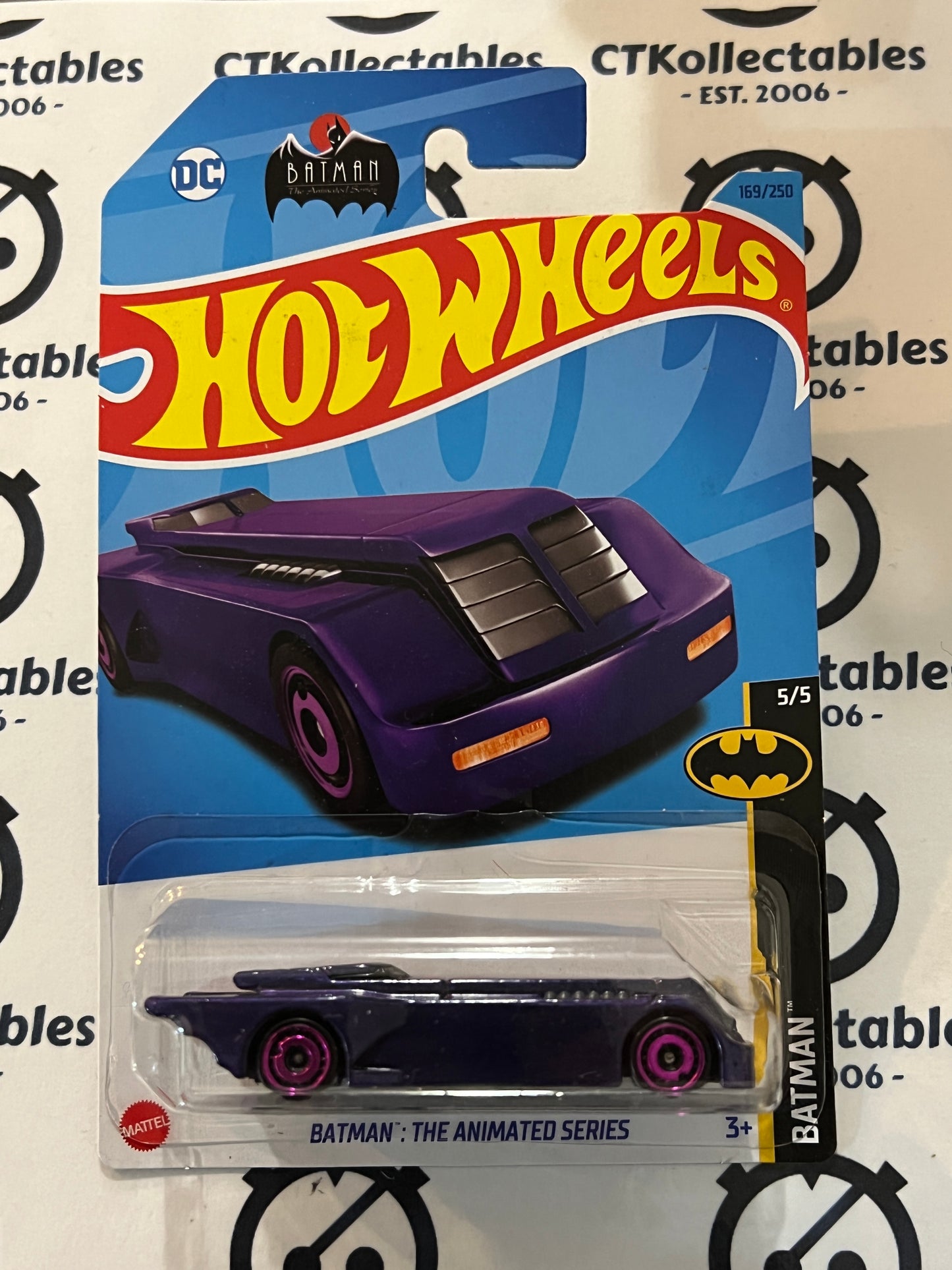 HOT WHEELS MATTEL BATMAN THE ANIMATED SERIES 5/5  DC PURPLE 169/250 LONG CARD 2021