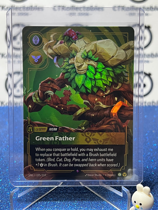 2026 RIFTBOUND LEAGUE OF LEGENDS UNLEASHED GREEN FATHER # 195/219  RARE FOIL TRADING GAME CARD