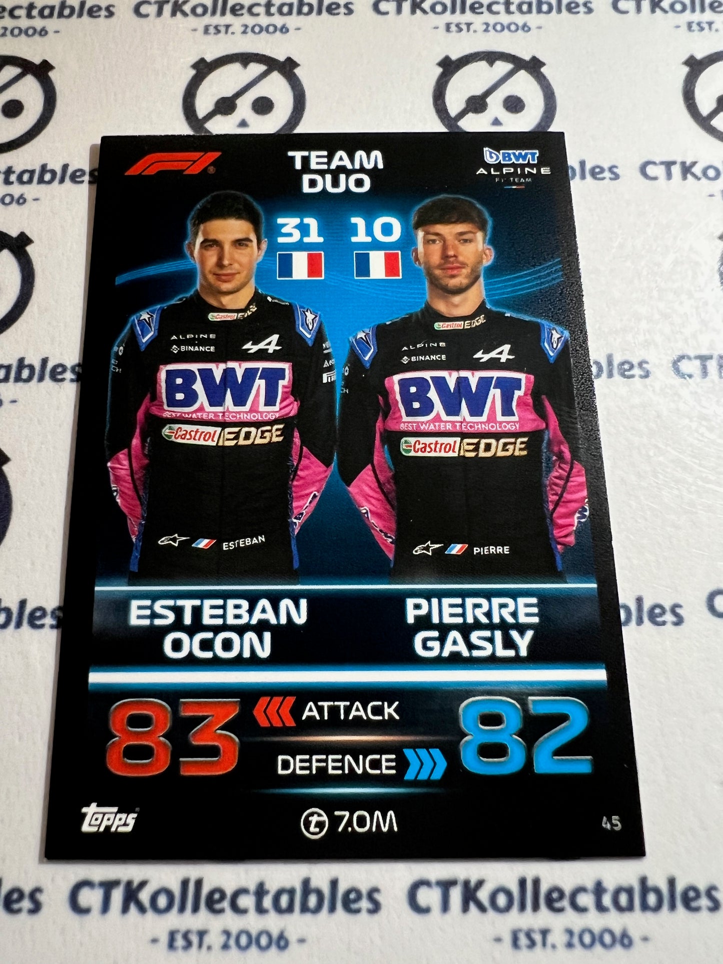 2023 Topps Turbo Attax F1 Base Card - #45 Team Duo-Esteban Ocon & Pierre Gasly