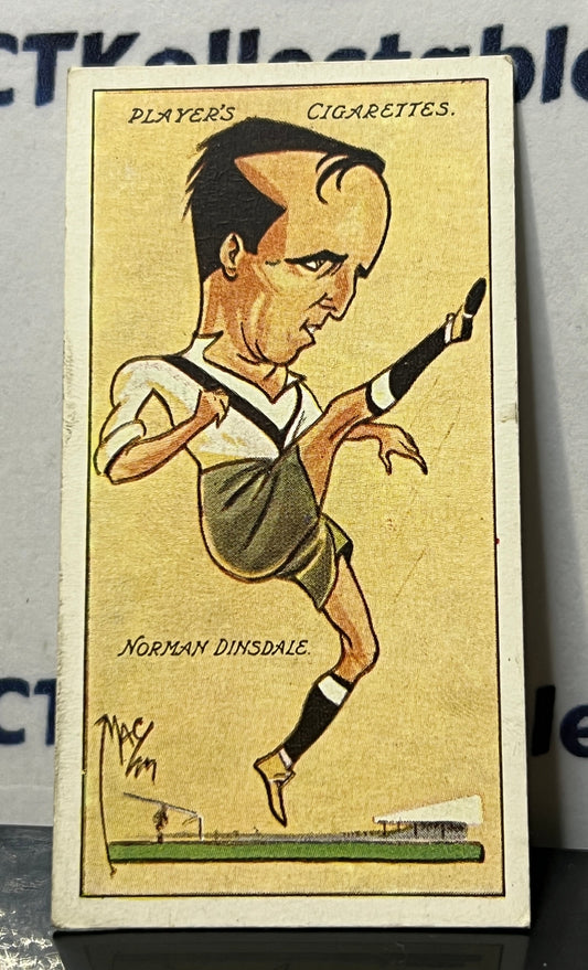 1927 FOOTBALL CARICATURES BY "MAC" JOHN PLAYER & SONS NORMAN DINSDALE # 11 PLAYER'S CIGARETTES SOCCER CARD