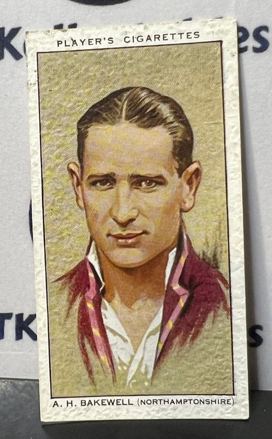 1934 PLAYER'S CIGARETTES  CRICKETERS  A.H. BAKEWELL # 3 JOHN PLAYER & SONS CARD