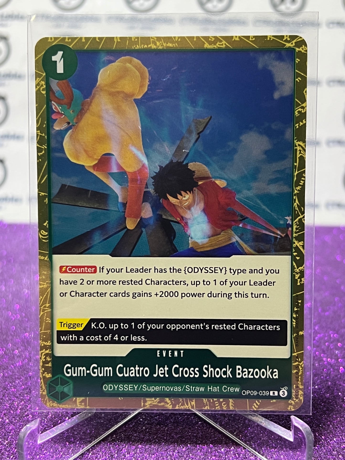 2024 ONE PIECE GUM-GUM CUATRO JET CROSS SHOCK BAZOOKA # OP09-039 R EMPERORS IN THE NEW WORLD FOIL ENGLISH CARD