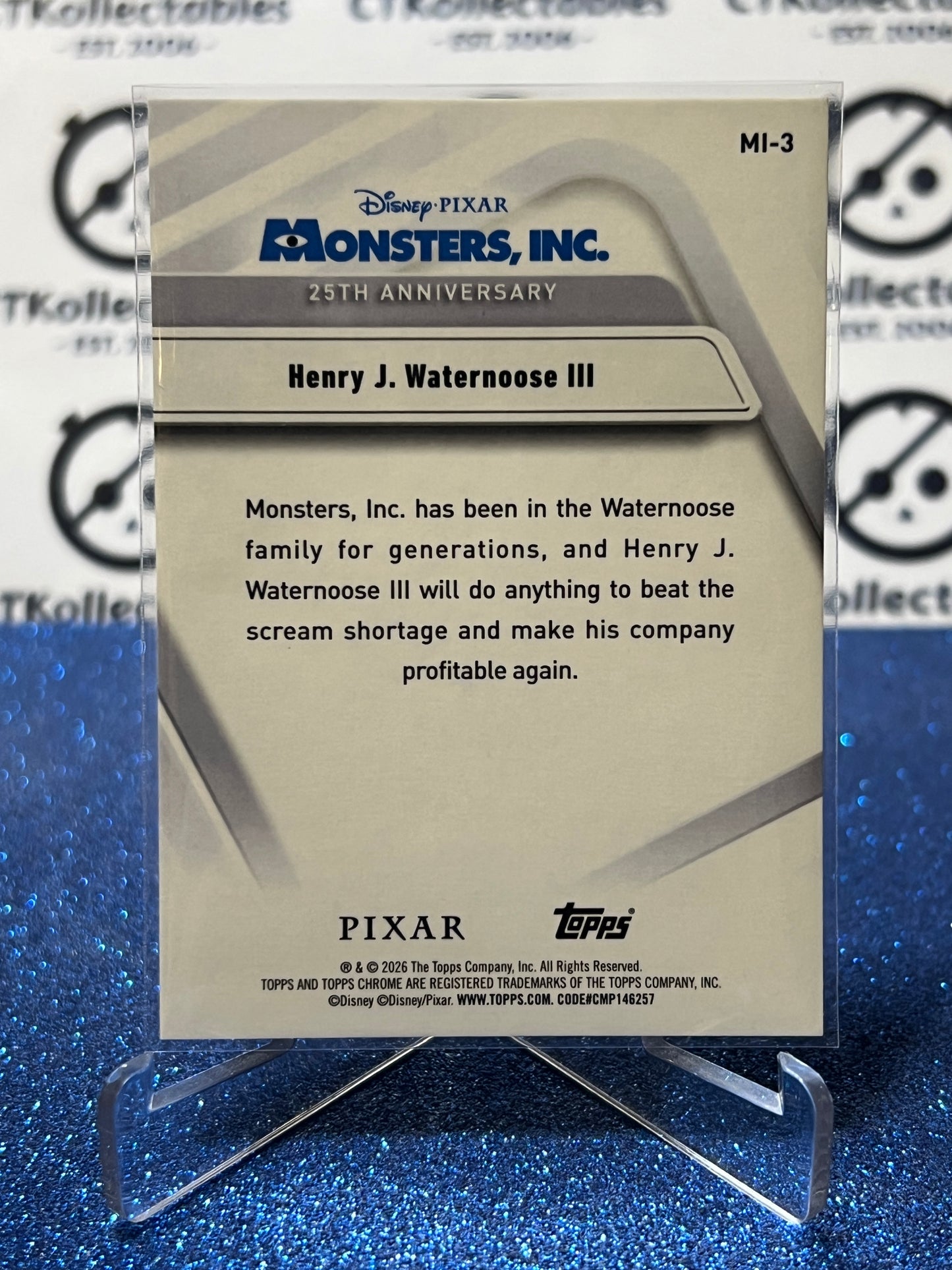 2026 DISNEY TOPPS CHROME HENRY J. WATERNOOSE III # MI-3 MONSTERS INC. FOIL CARD