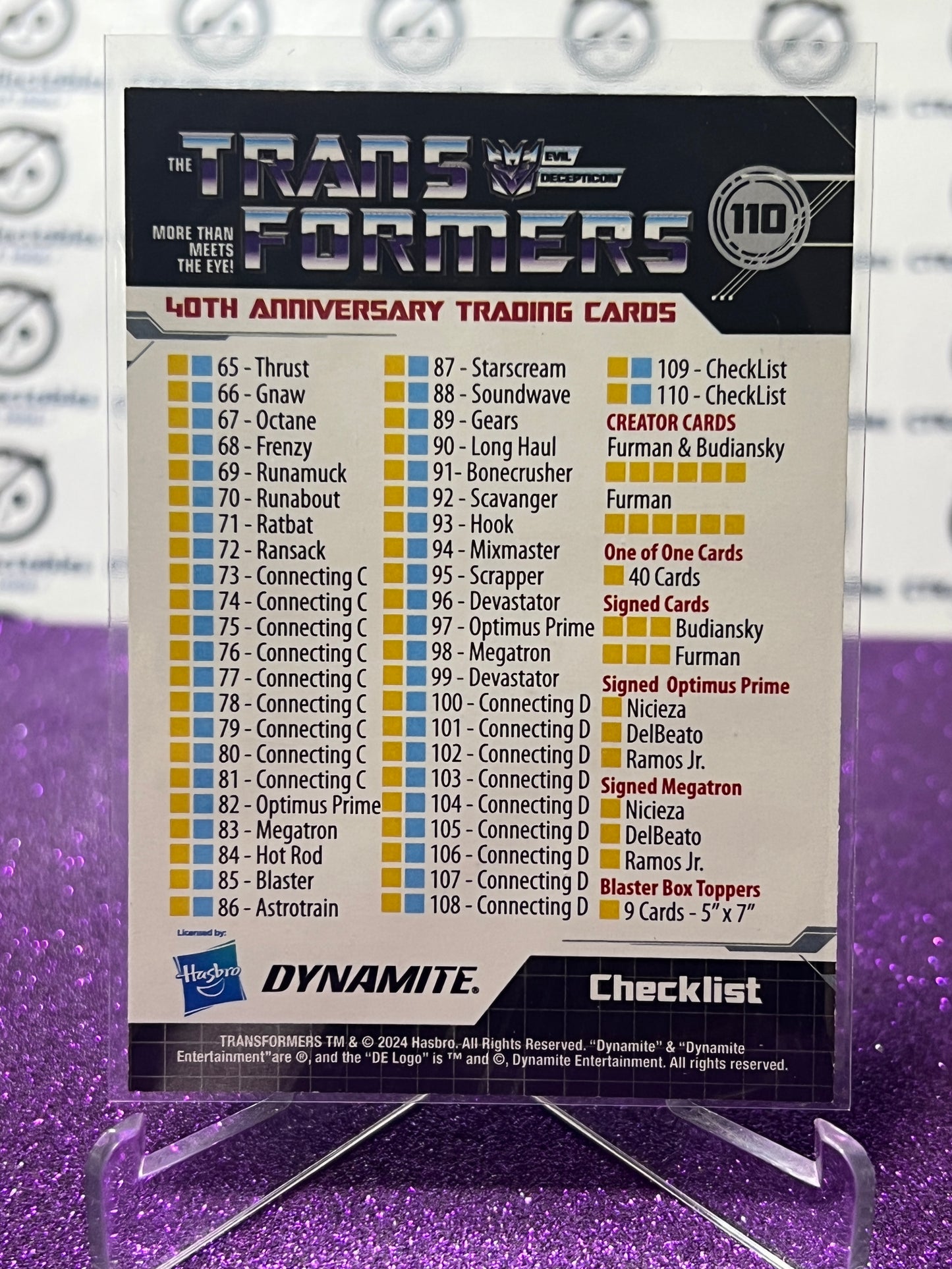 2024 TRANSFORMERS 40th ANNIVERSARY CHECKLIST # 110 NON-FOIL TRADING CARD