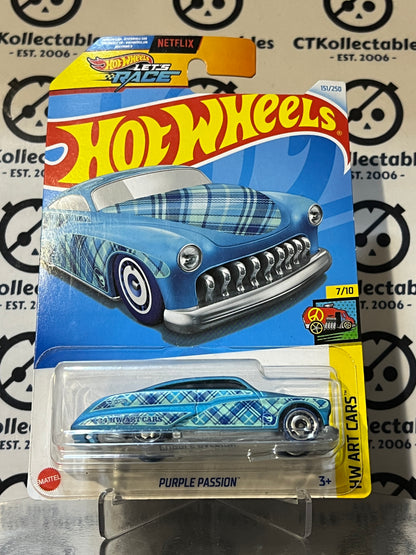 HOT WHEELS MATTEL 151/250 PURPLE PASSION HW ART CARS 7/10  BLUE TARTAN - 2024  UNOPENED