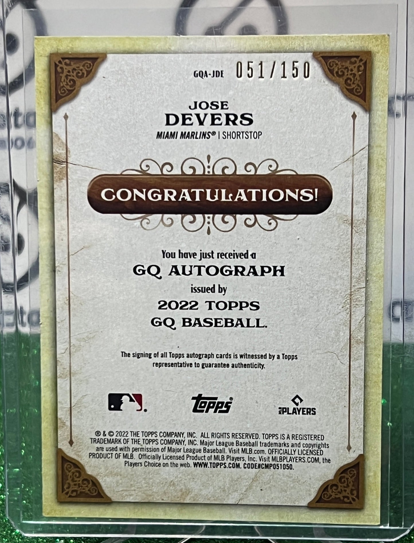 2022 TOPPS GYPSY QUEEN JOSE DEVERS # GQA-JDE AUTO 051/150 BLUE MIAMI MARLINS BASEBALL