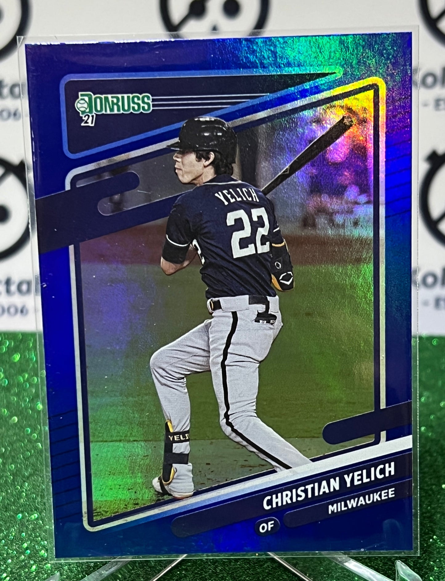 2021 PANINI DONRUSS CHRISTIAN YELICH # 200 BLUE FOIL MILWAUKEE BREWERS  BASEBALL CARD