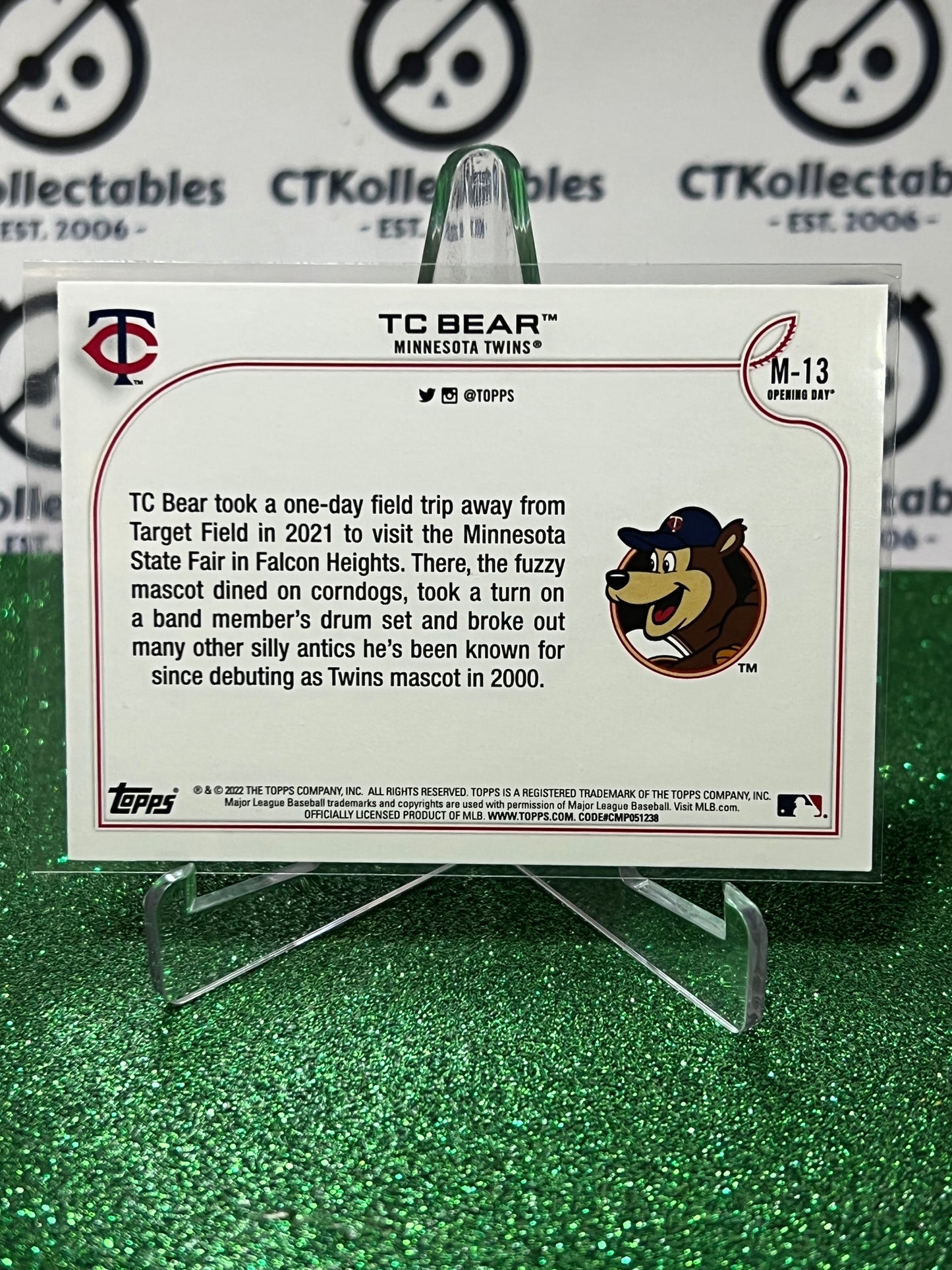 2022 TOPPS OPENING DAY TC BEAR # M-13 MASCOT MINNESOTA TWINS BASEBALL