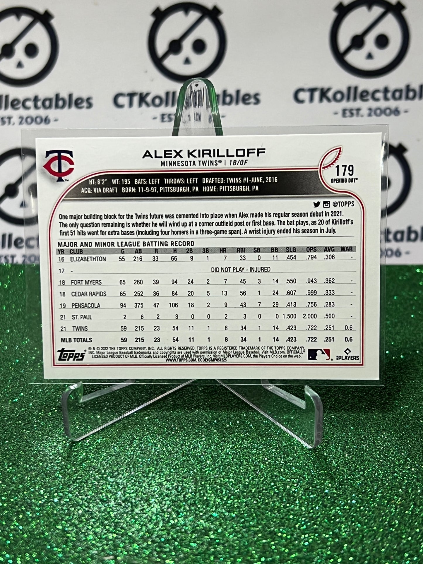 2022 TOPPS OPENING DAY ALEX KIRILLOFF # 179 FUTURE STARS MINNESOTA TWINS BASEBALL