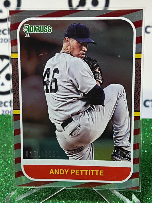 2021 PANINI DONRUSS ANDY PETTITTE # 248 CANDY CANE RETRO /2021 NEW YORK YANKEES BASEBALL CARD