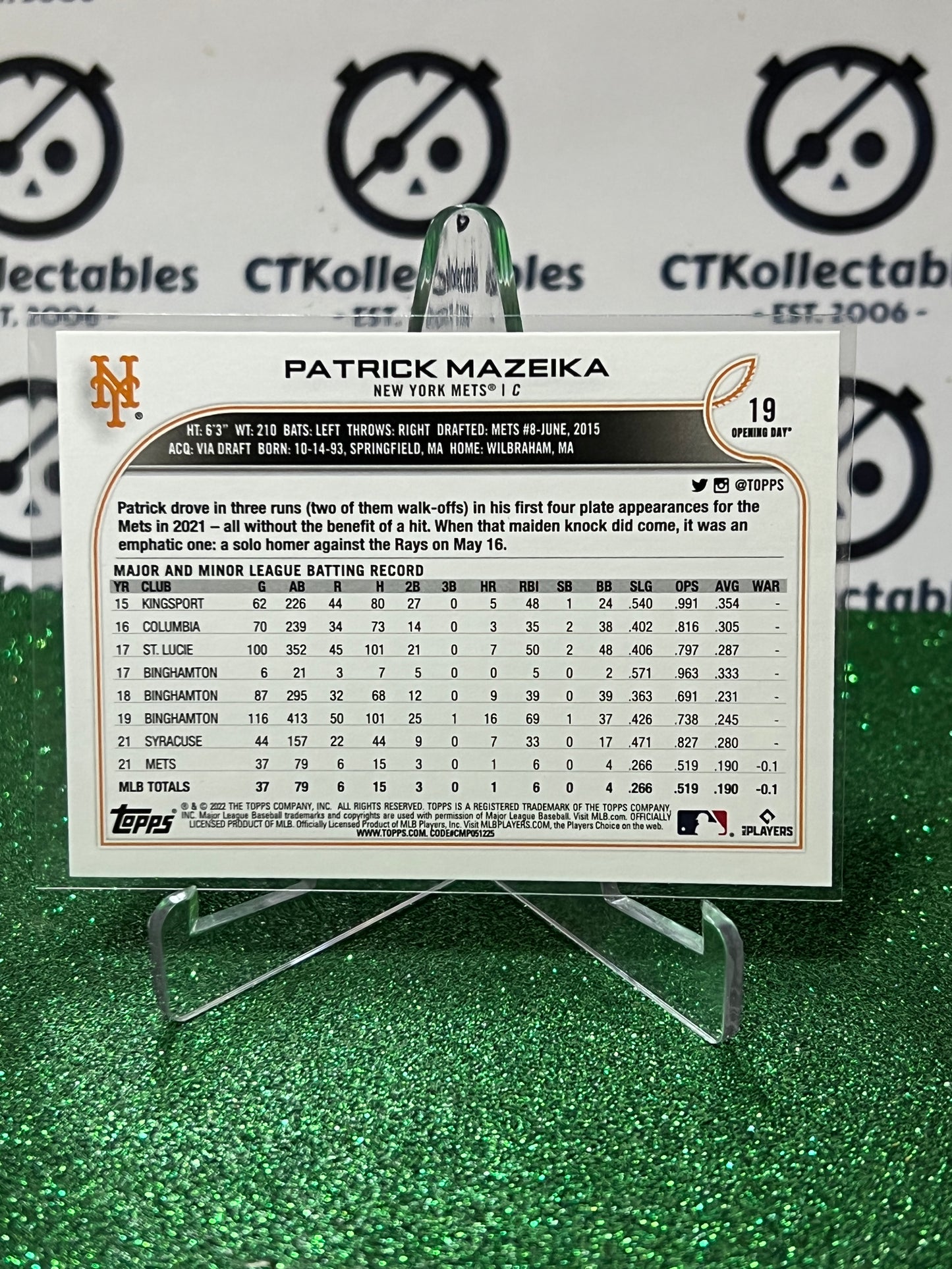 2022 TOPPS OPENING DAY PATRICK MAZEIKA # 19  NEW YORK METS BASEBALL