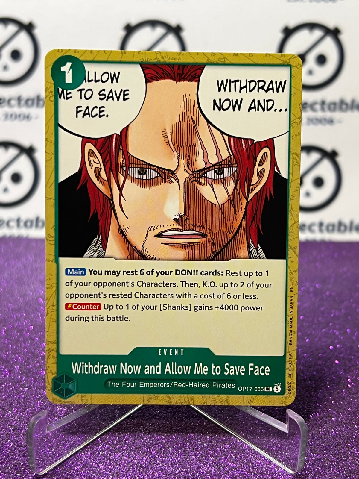 ONE PIECE THE WORLD'S STRONGEST WARRIORS WITHDRAW AND ALLOW ME TO SAVE FACE # OP17-036 UC NON- FOIL ENGLISH TCG