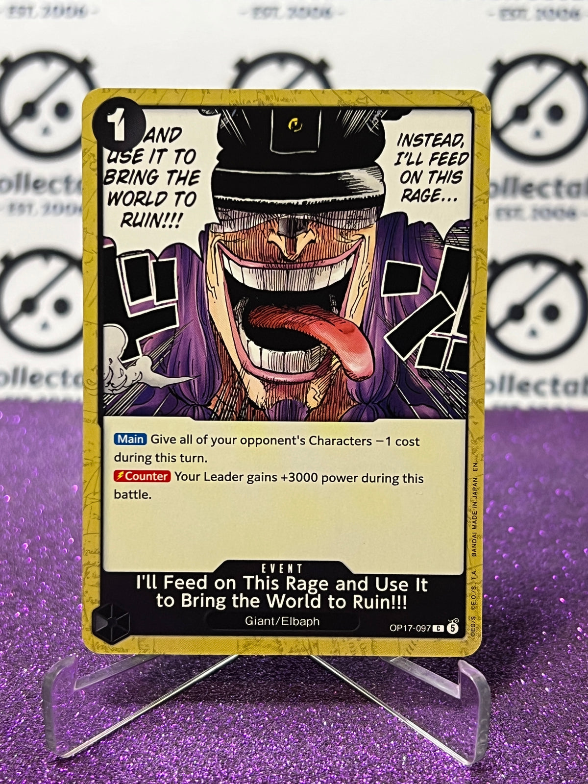 ONE PIECE THE WORLD'S STRONGEST WARRIORS I'LL FEED ON THIS RAGE AND USE IT TO BRING THE WORLD TO RUIN!!! # OP17-097 C NON- FOIL ENGLISH TCG