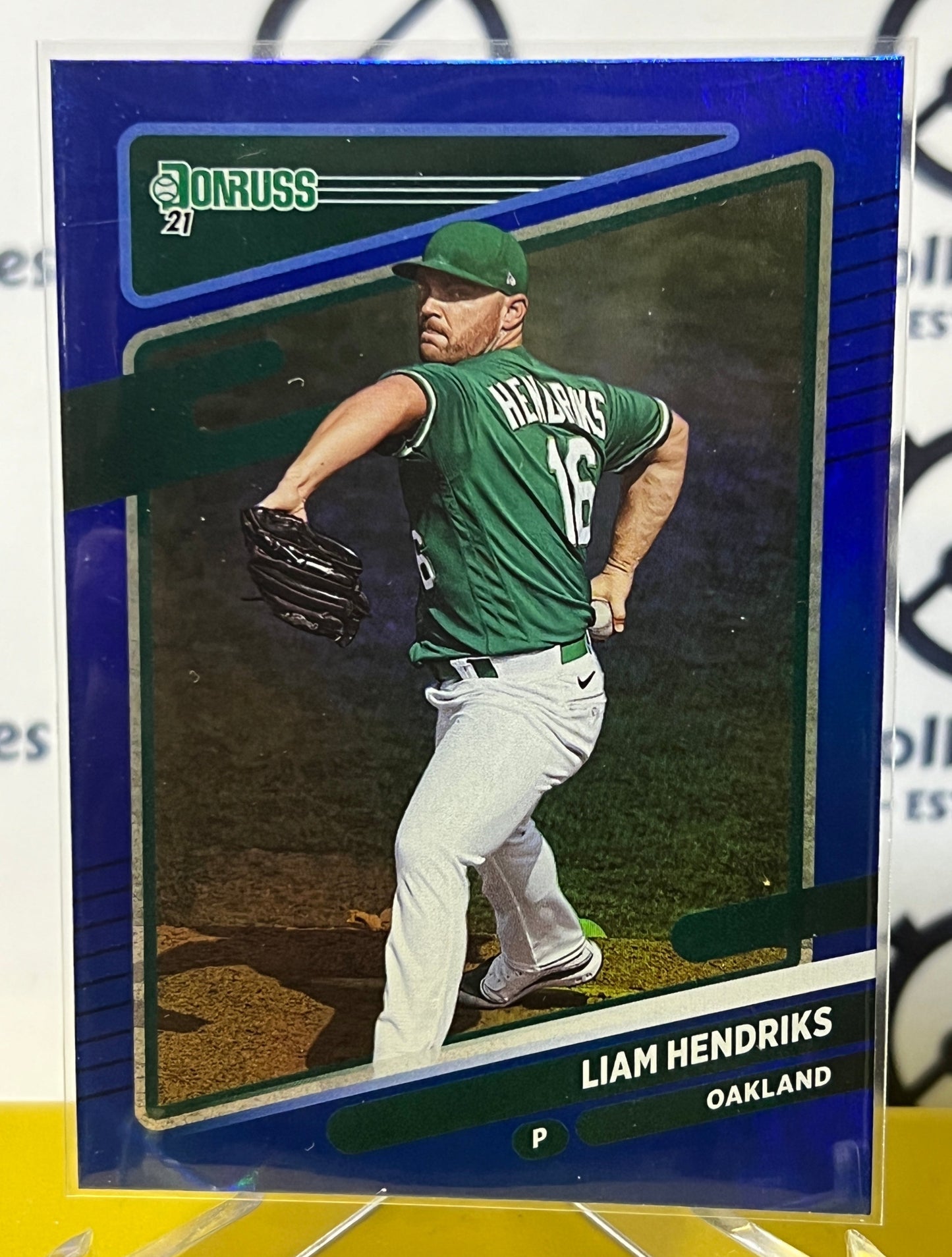 2021 PANINI DONRUSS LIAM HENDRIKS # 78 BLUE FOIL OAKLAND ATHLETICS BASEBALL CARD